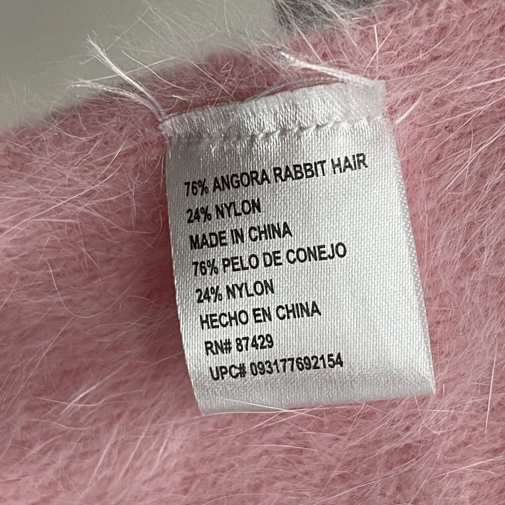 Angora Rabbit Hair Blend Scarf Pink‎ Fringe